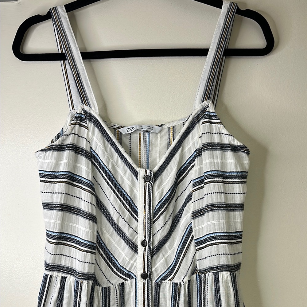 Zara Blue and White Sleeveless Sundress Stripes Size L